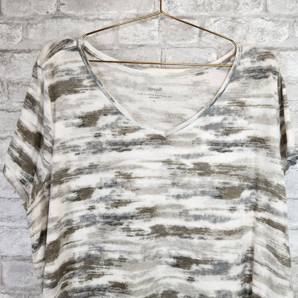 Pure Jill Print Elliptical Tee Grey Tan White Pima Cotton Tunic XL - Picture 2 of 7